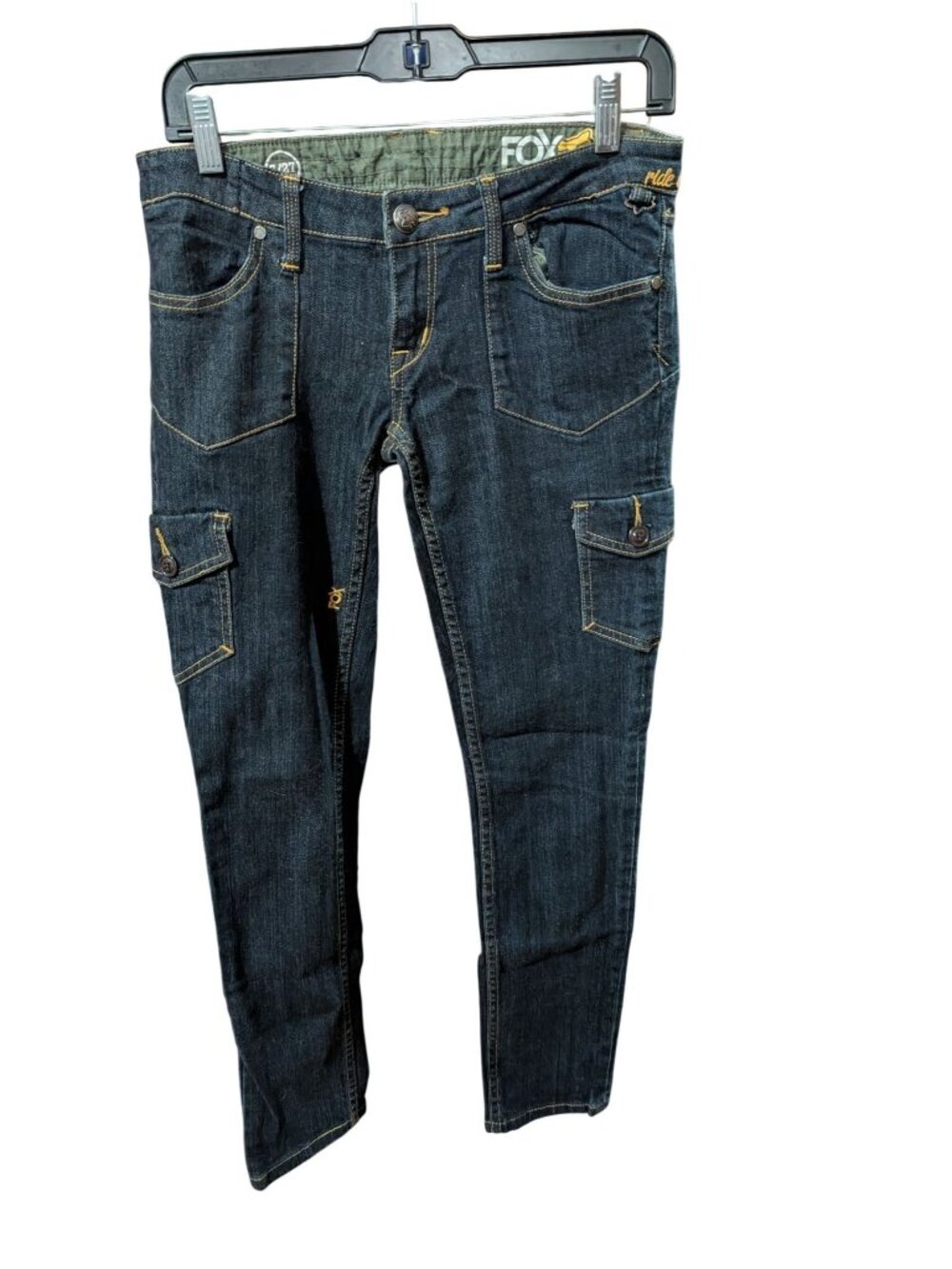 Fox Melee Skinny Jeans Size 5 Dark Wash Denim w/ Cargo Pockets Low Rise Y2K